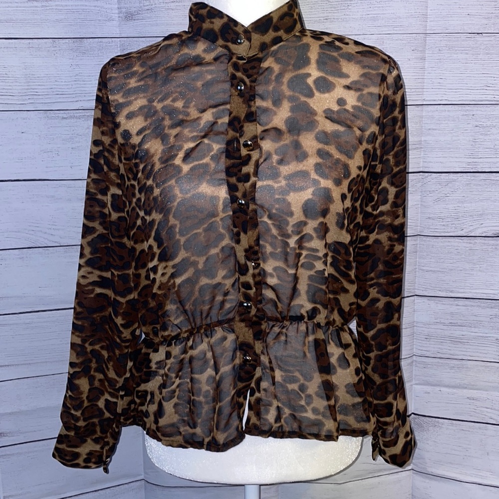 Anna-kaci Leopard Button Down Shirt